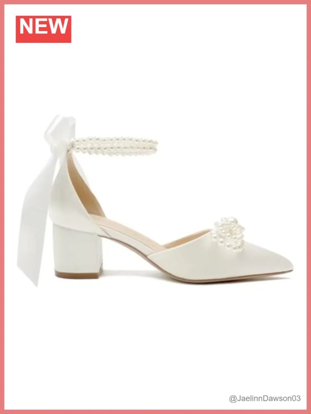 Satin Pearl Block Heel Wedding Shoes for Bride, Pointed Toe, 2 Inch Chunky Heels